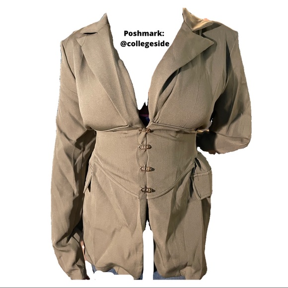 Khaki Corset Woven Blazer Size 10 NWT - Picture 3 of 5